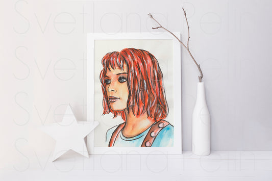 Milla Jovovich, Leeloo, The Fifth Element, ORIGINAL Watercolor Painting, Artwork by Svetlana Pelin