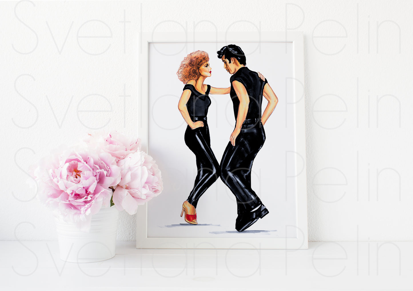 John Travolta, Olivia Newton-John, Grease, ART PRINT Signed by Artist