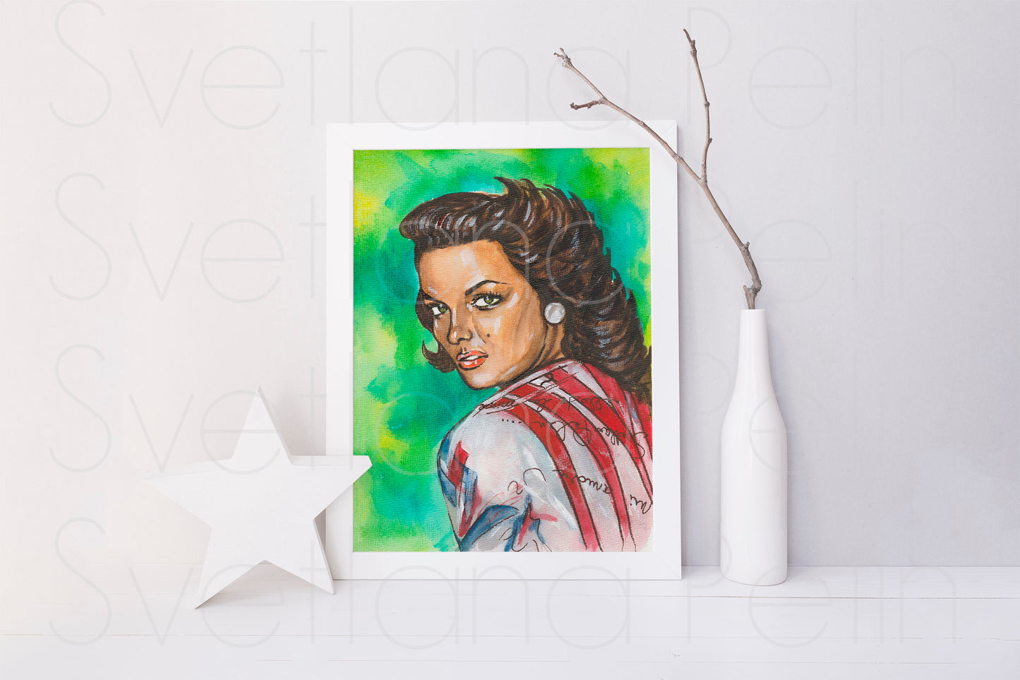 Jane Russell, ORIGINAL Watercolor Painting, Artwork by Svetlana Pelin