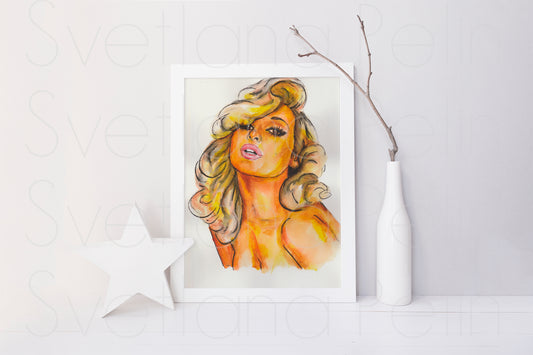 Jayne Mansfield, ORIGINAL Watercolour Painting, Artwork by Svetlana Pelin