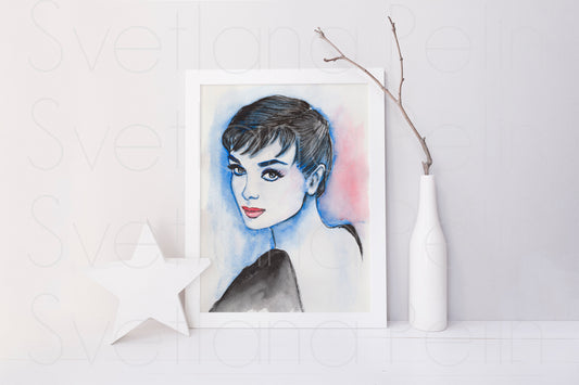 Audrey Hepburn, Sabrina, ORIGINAL Watercolour Painting, Artwork by Svetlana Pelin