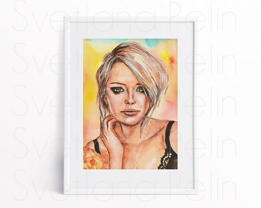 Emma Stone, ORIGINAL Watercolor Painting, Artwork by Svetlana Pelin