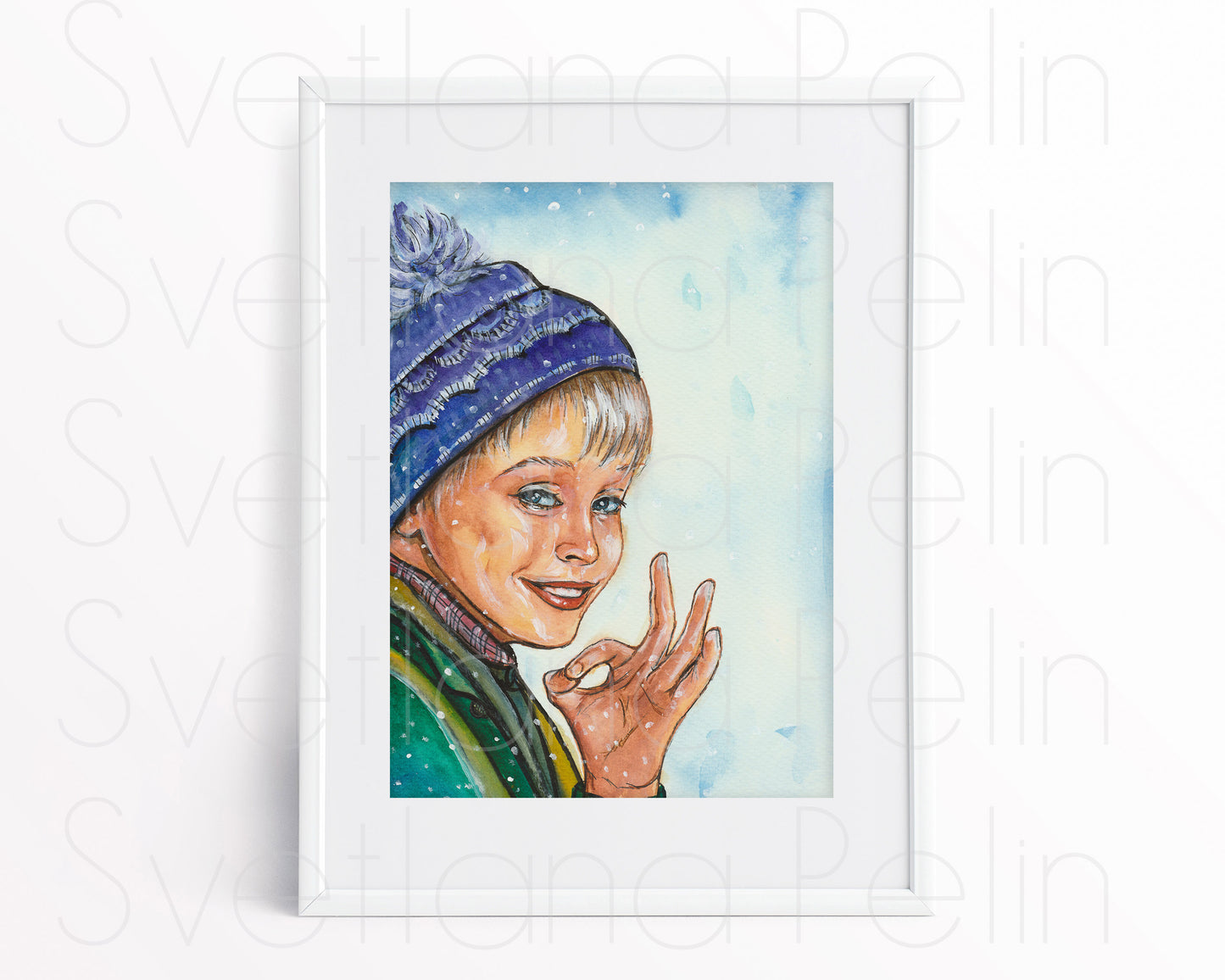 Macaulay Culkin, ORIGINAL Watercolor Painting, Artwork by Svetlana Pelin