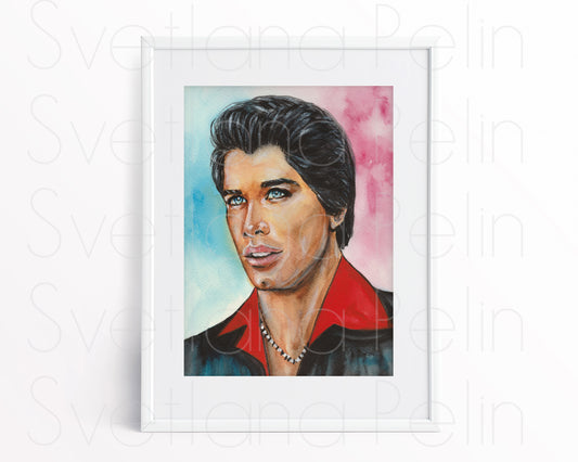 John Travolta, Saturday Night Fever, Tony Manero, ORIGINAL Watercolor Painting, Artwork by Svetlana Pelin