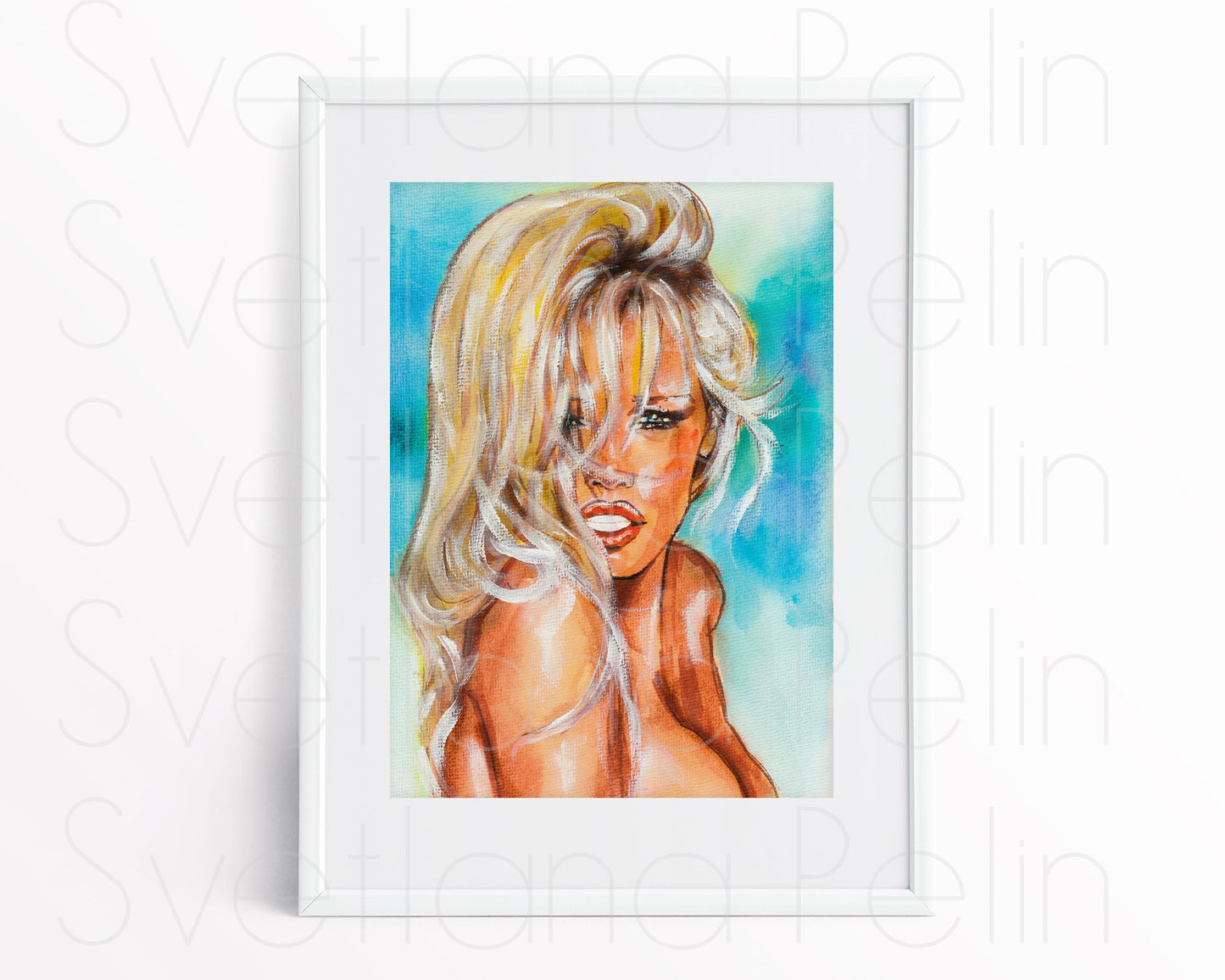 Pamela Anderson, ORIGINAL Watercolor Painting, Artwork by Svetlana Pelin