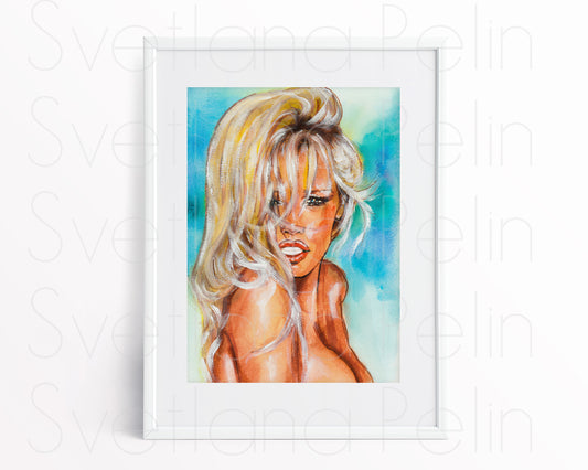 Pamela Anderson, ORIGINAL Watercolor Painting, Artwork by Svetlana Pelin