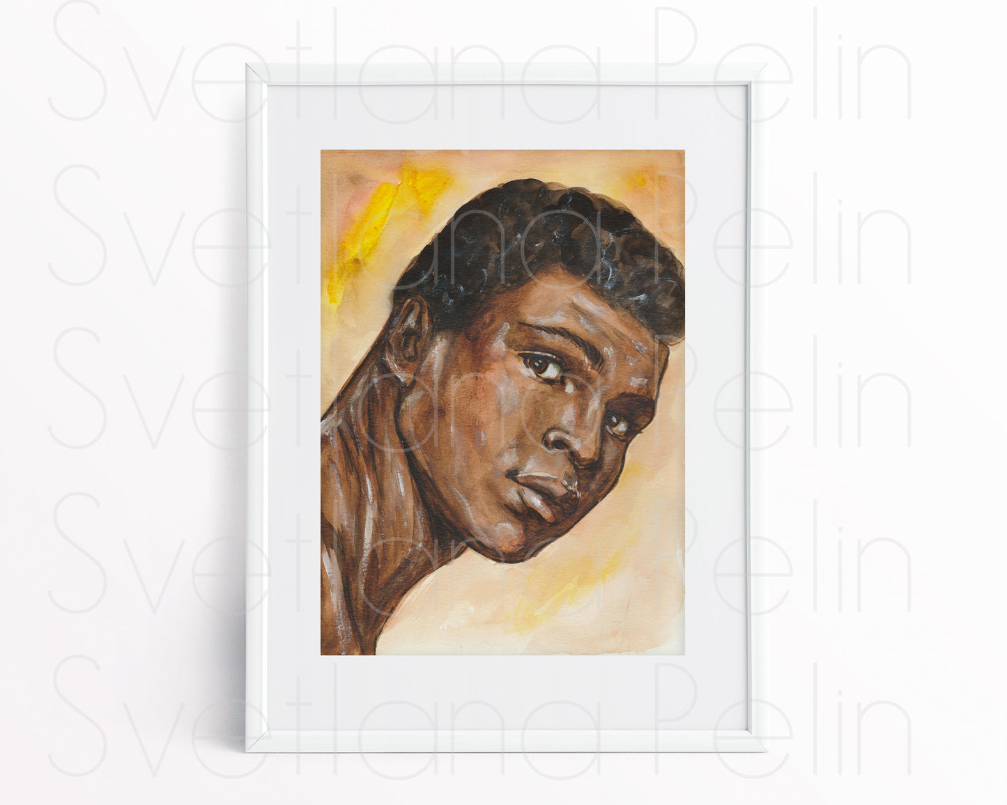 Muhammad Ali, ORIGINAL Watercolor Painting, Artwork by Svetlana Pelin