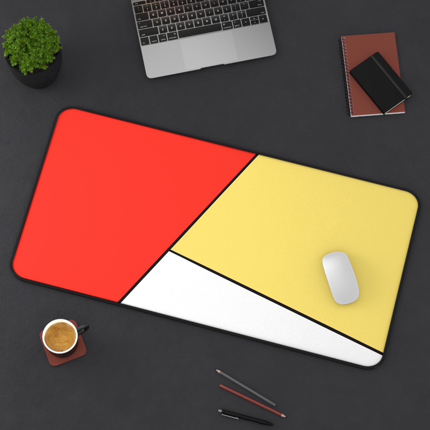 Red, Yellow, White, Desk Mat