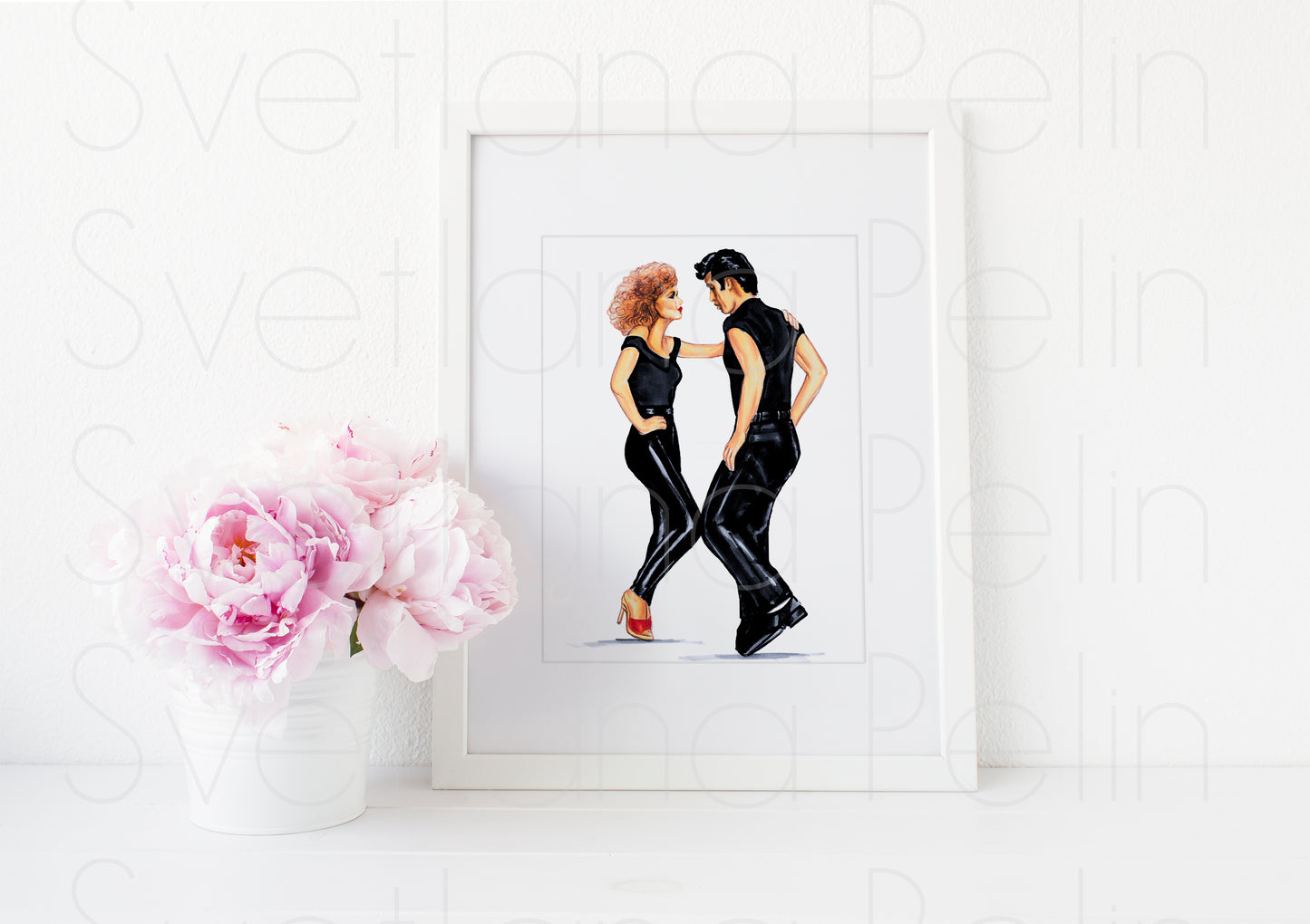 John Travolta, Olivia Newton-John, Grease, ART PRINT Signed by Artist