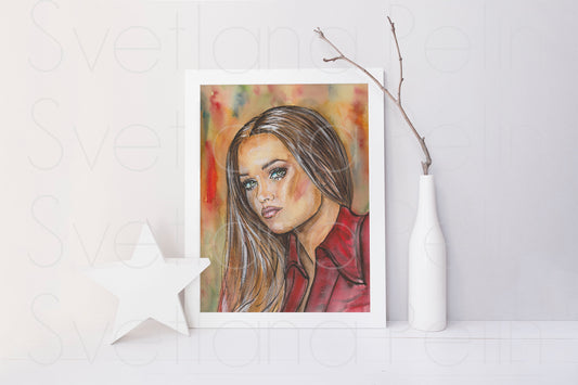 Vanessa Paradis, ORIGINAL Watercolor Painting, Artwork by Svetlana Pelin