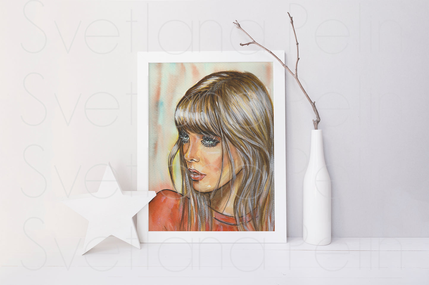 Jane Birkin, ORIGINAL Watercolor Painting, Artwork by Svetlana Pelin