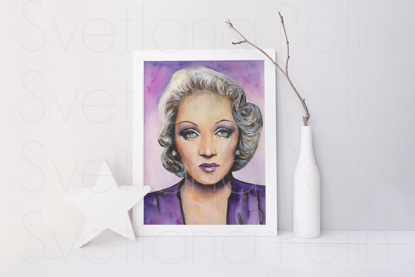 Marlene Dietrich, ORIGINAL Watercolor Painting, Artwork by Svetlana Pelin