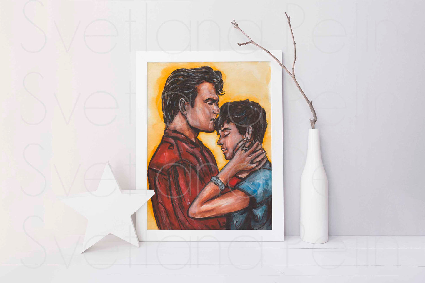 Demi Moore, Patrick Swayze, ORIGINAL Watercolor Painting, Artwork by Svetlana Pelin