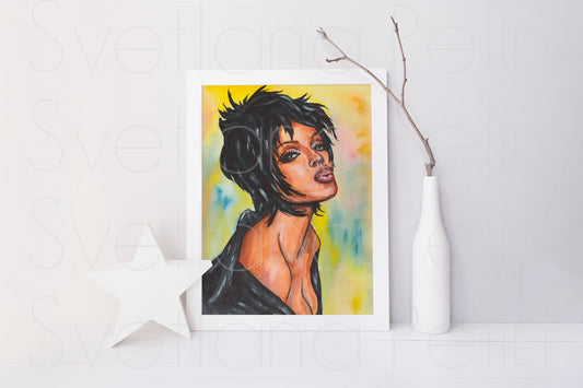 Janet Jackson, ORIGINAL Watercolor Painting, Artwork by Svetlana Pelin