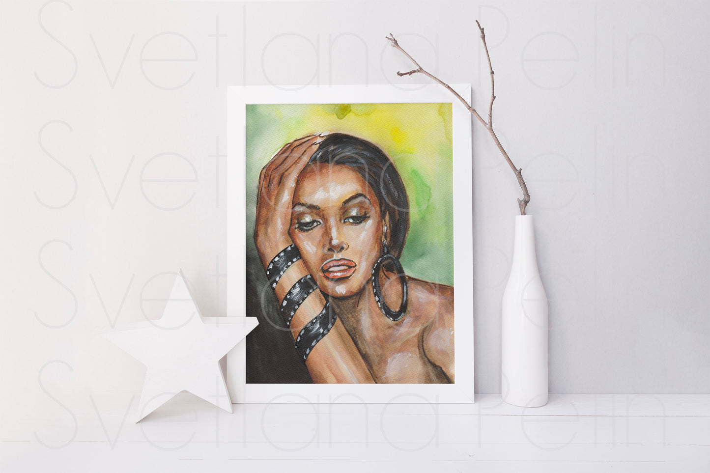 Christy Turlington, ORIGINAL Watercolor Painting, Artwork by Svetlana Pelin