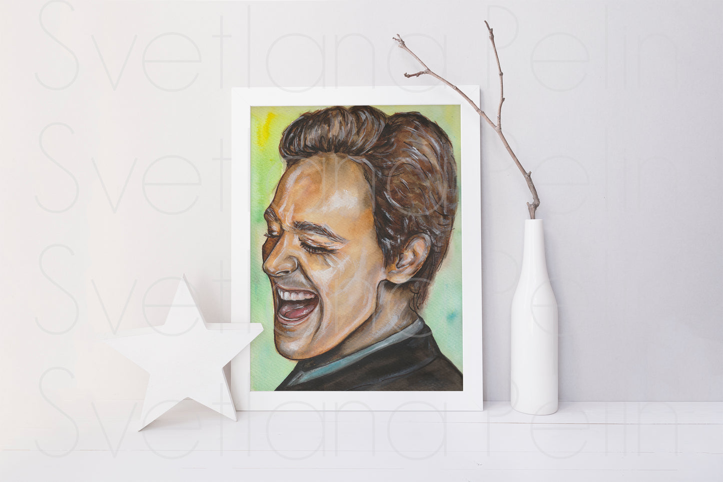 Tom Hiddleston, ORIGINAL Watercolor Painting, Artwork by Svetlana Pelin