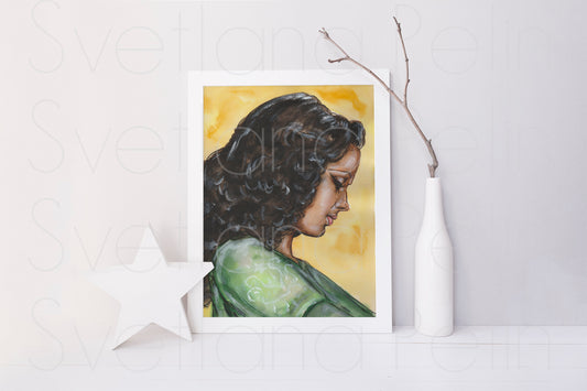 Gene Tierney, ORIGINAL Watercolour Painting, Artwork by Svetlana Pelin