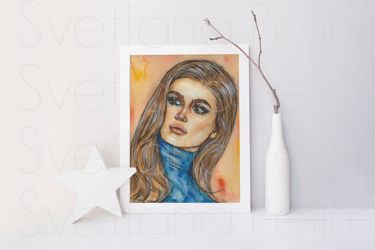 Kaia Gerber, ORIGINAL Watercolor Painting, Artwork by Svetlana Pelin