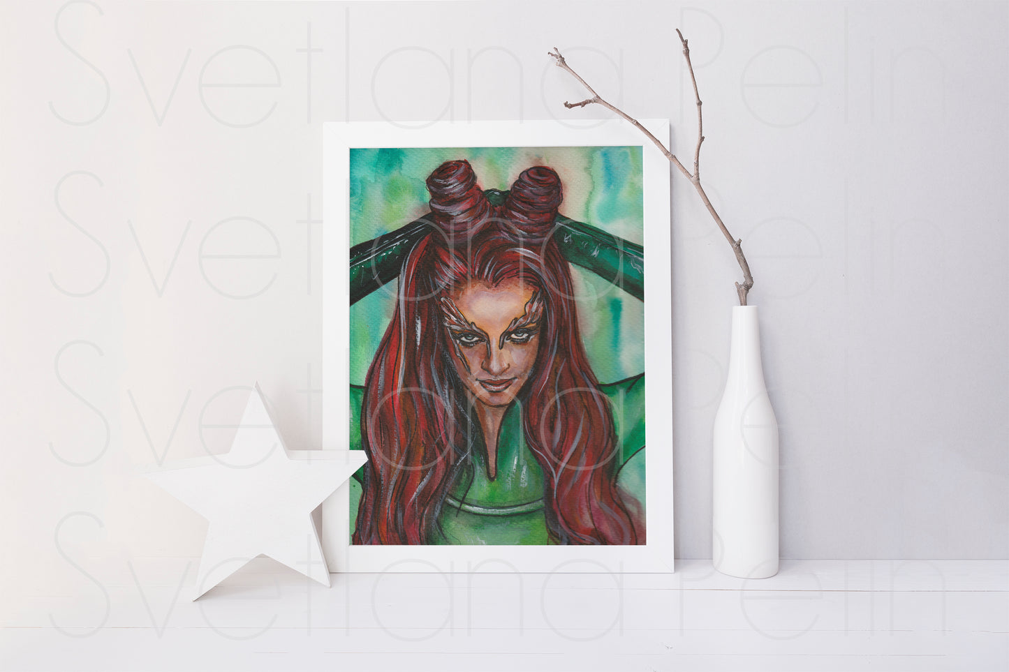 Uma Thurman, UT, Poison Ivy, ORIGINAL Watercolor Painting, Artwork by Svetlana Pelin