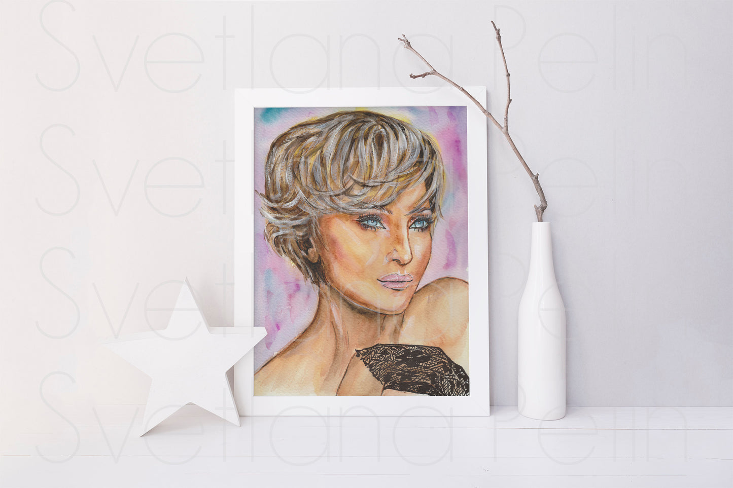 Patricia Kaas, ORIGINAL Watercolor Painting, Artwork by Svetlana Pelin