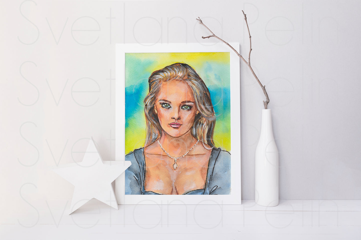 Vanessa Paradis, ORIGINAL Watercolor Painting, Artwork by Svetlana Pelin