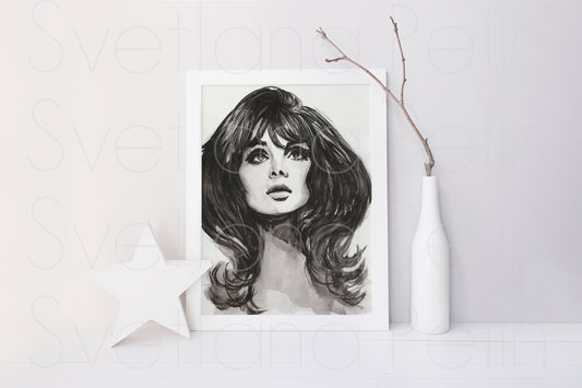 Jean Shrimpton, ORIGINAL Watercolor Painting, Artwork by Svetlana Pelin