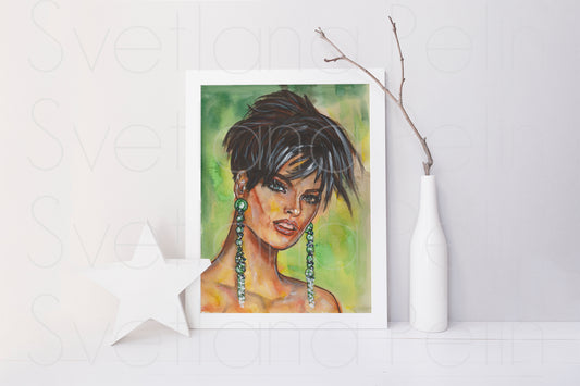 Linda Evangelista, ORIGINAL Watercolor Painting, Artwork by Svetlana Pelin