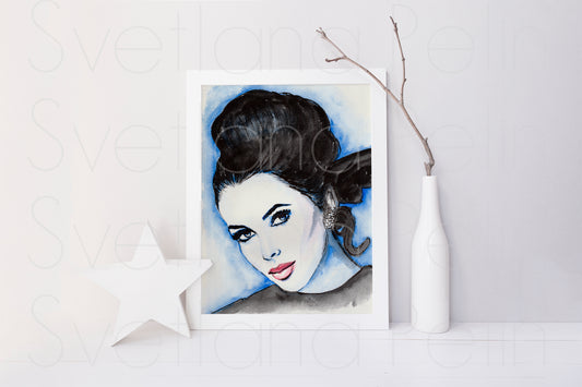 Elizabeth Taylor, ORIGINAL Watercolour Painting, Artwork by Svetlana Pelin