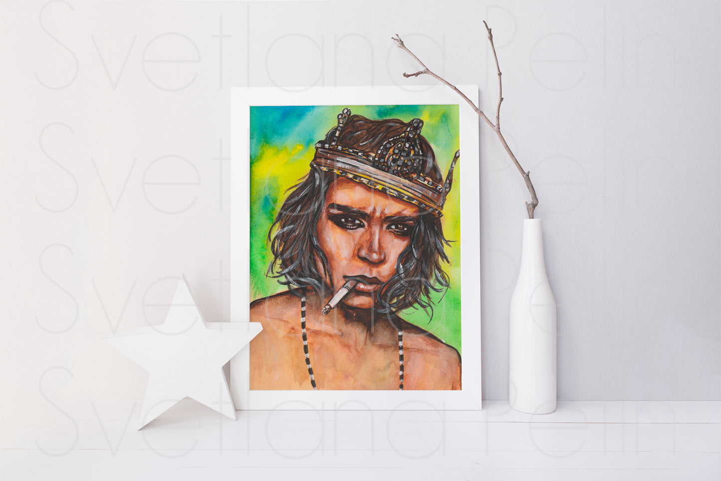 Johnny Depp, Crown, ORIGINAL Watercolor Painting, Artwork by Svetlana Pelin