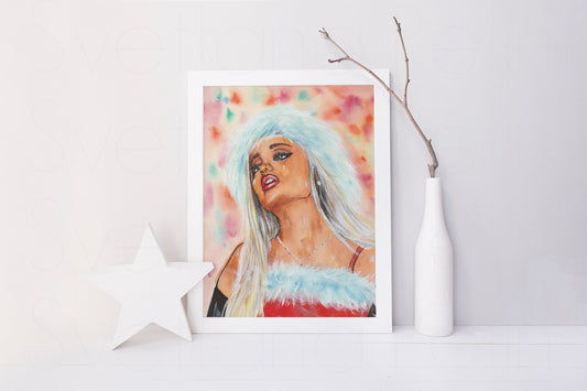 Ariana, Santa Baby, ORIGINAL Watercolour Painting, Artwork by Svetlana Pelin