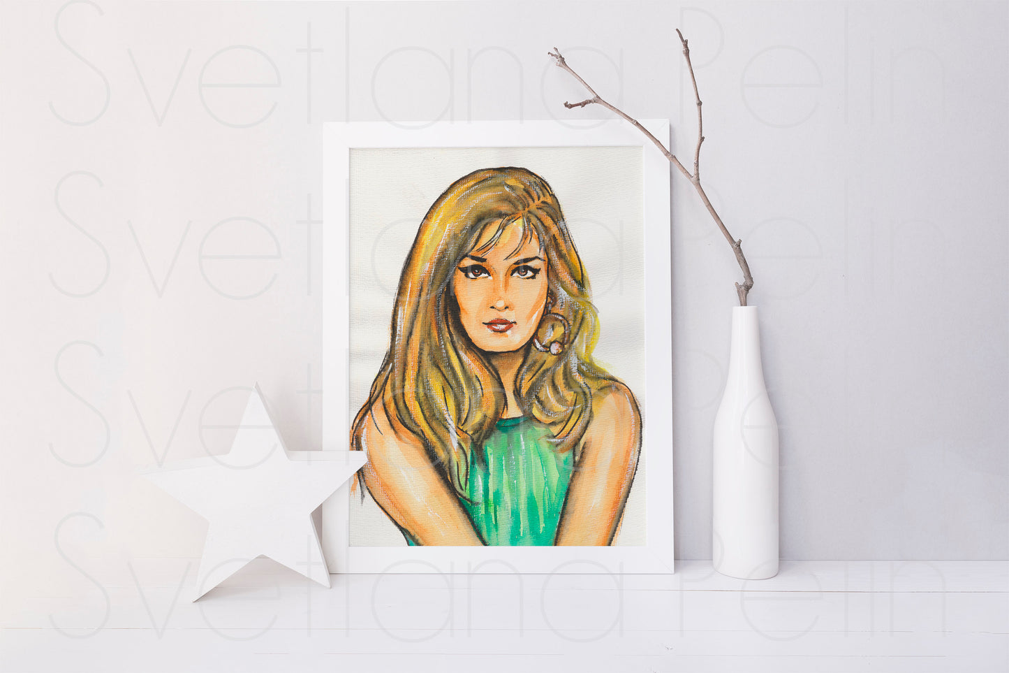 Dalida, ORIGINAL Watercolour Painting, Artwork by Svetlana Pelin