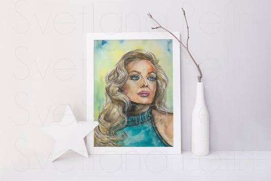 Anita Ekberg, ORIGINAL Watercolor Painting, Artwork by Svetlana Pelin