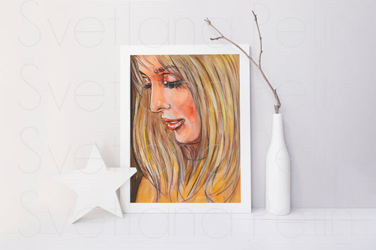 Sharon Tate, ORIGINAL Watercolor Painting, Artwork by Svetlana Pelin