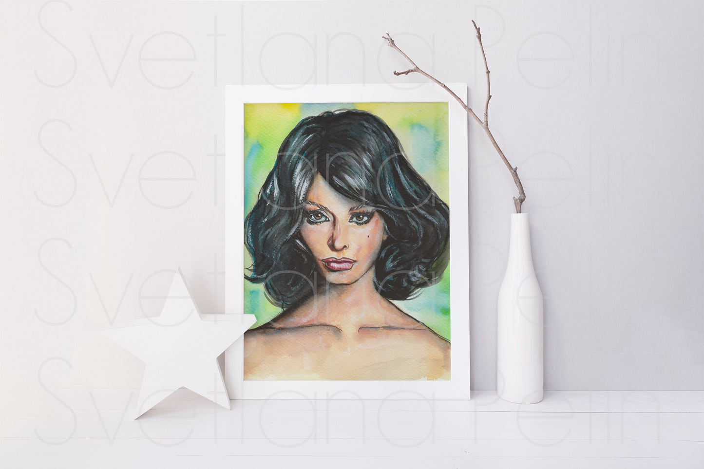 Sophia Loren, ORIGINAL Watercolor Painting, Artwork by Svetlana Pelin