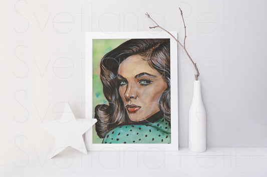 Lauren Bacall, ORIGINAL Watercolor Painting, Artwork by Svetlana Pelin