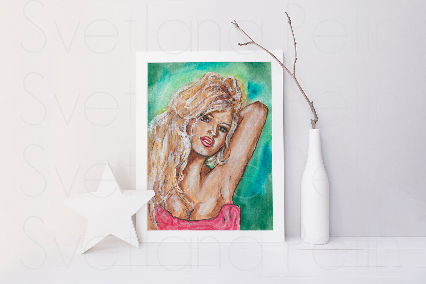 Brigitte Bardot, ORIGINAL Watercolour Painting, Artwork by Svetlana Pelin