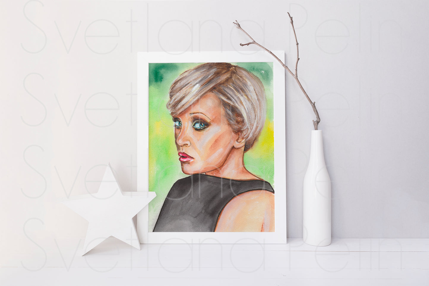 Patricia Kaas, ORIGINAL Watercolor Painting, Artwork by Svetlana Pelin