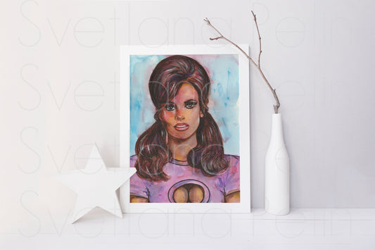 Raquel Welch, ORIGINAL Watercolor Painting, Artwork by Svetlana Pelin