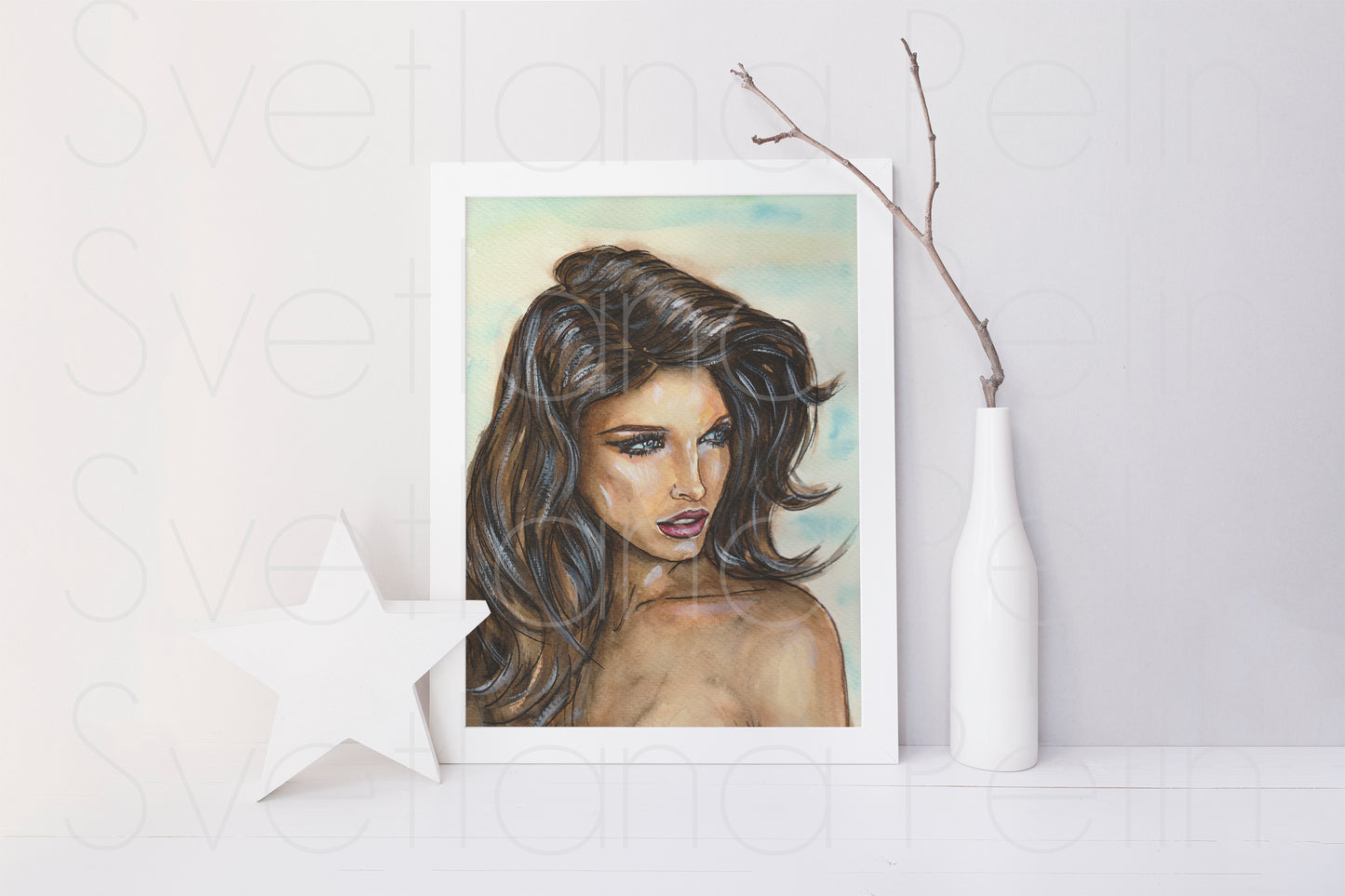 Stephanie Seymour, ORIGINAL Watercolor Painting, Artwork by Svetlana Pelin