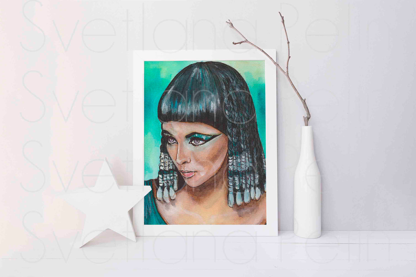 Elizabeth Taylor, Cleopatra, ORIGINAL Watercolor Painting, Artwork by Svetlana Pelin