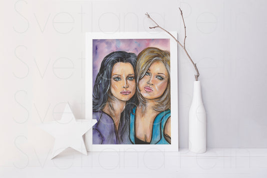 Courteney Cox, Jennifer Aniston, ORIGINAL Watercolor Painting, Artwork by Svetlana Pelin