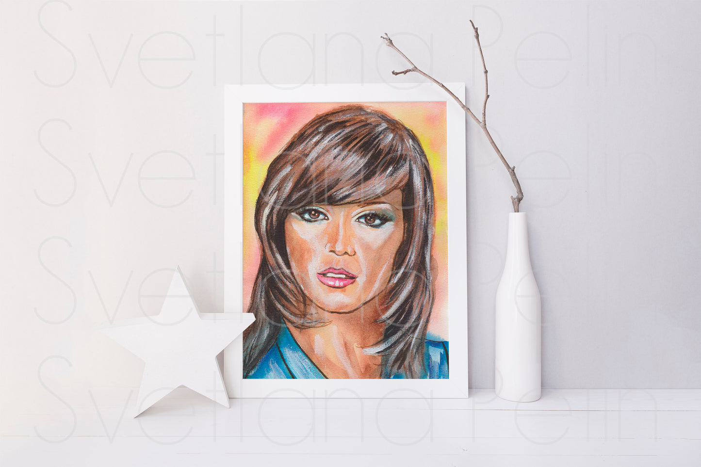 Victoria Principal, Pamela Barnes Ewing, Dallas, ORIGINAL Watercolor Painting, Artwork by Svetlana Pelin