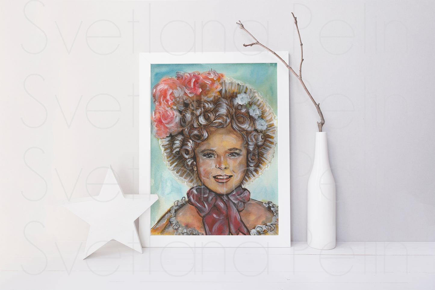 Shirley Temple, ORIGINAL Watercolor Painting, Artwork by Svetlana Pelin