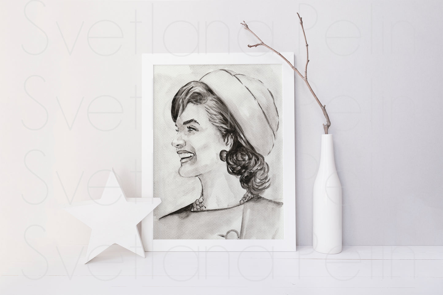 Jacqueline Kennedy, ORIGINAL Watercolor Painting, Artwork by Svetlana Pelin