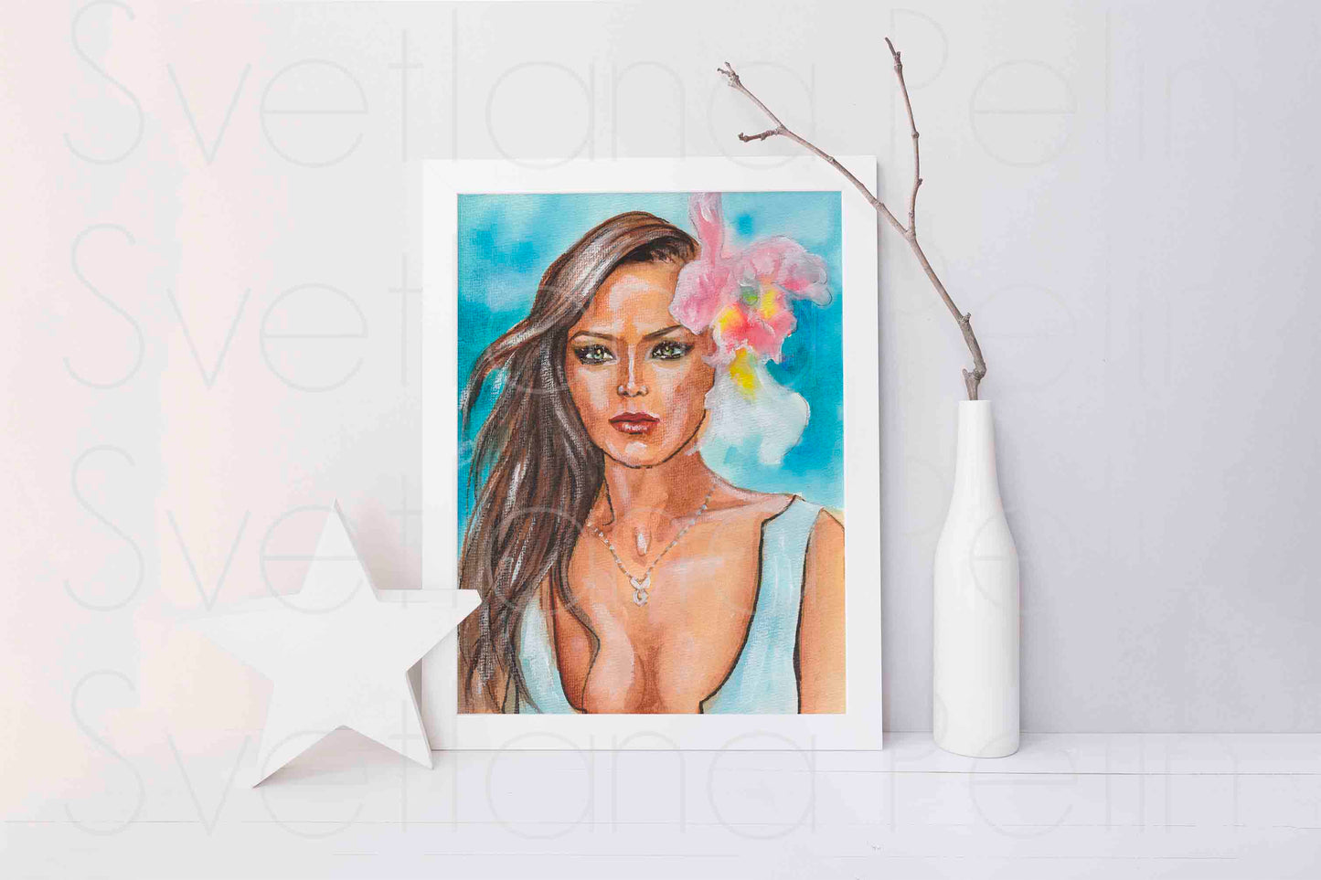 Ornella Muti, ORIGINAL Watercolor Painting, Artwork by Svetlana Pelin