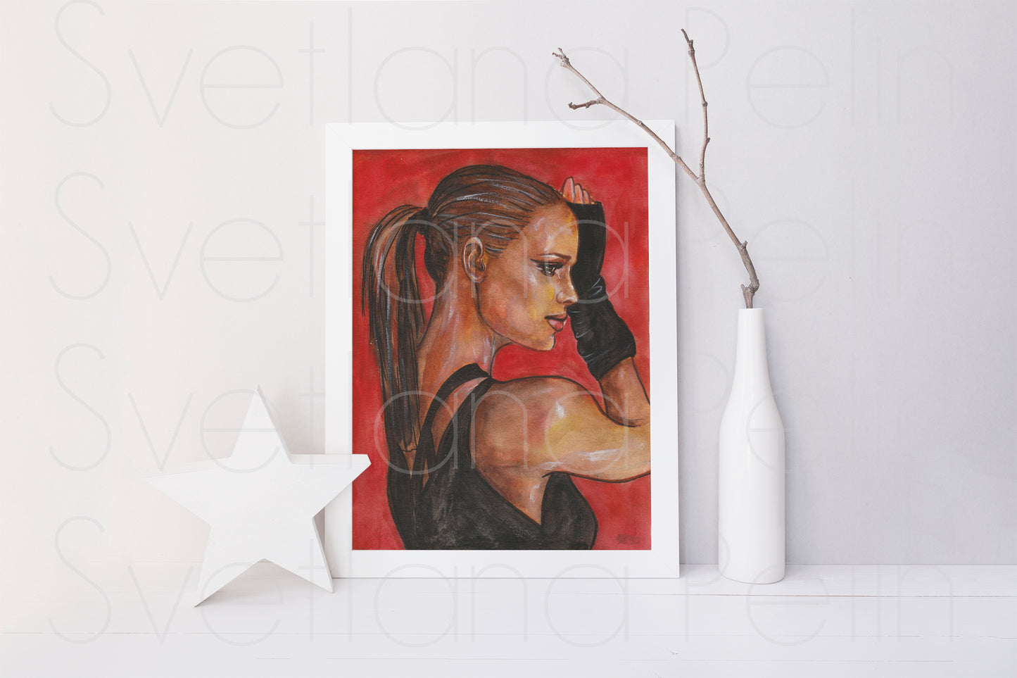 Jennifer Garner, Elektra, ORIGINAL Watercolor Painting, Artwork by Svetlana Pelin