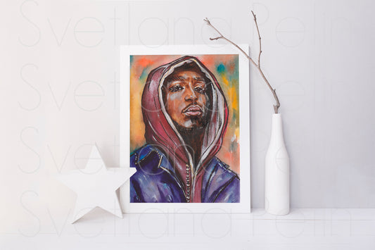 Tupac Shakur, ORIGINAL Watercolor Painting, Artwork by Svetlana Pelin