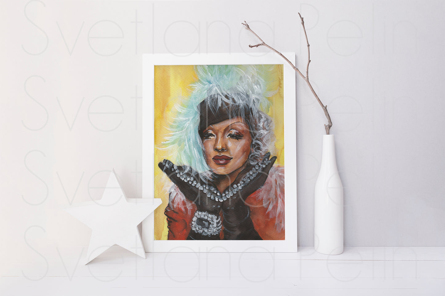 Marlene Dietrich, ORIGINAL Watercolor Painting, Artwork by Svetlana Pelin