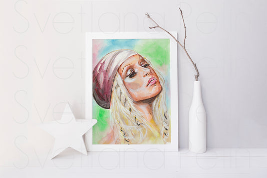 Christina Aguilera, ORIGINAL Watercolour Painting, Artwork by Svetlana Pelin