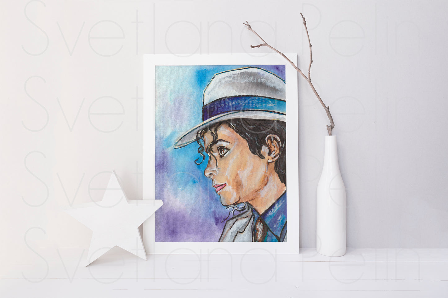 Michael Jackson, MJ, ORIGINAL Watercolor Painting, Artwork by Svetlana Pelin